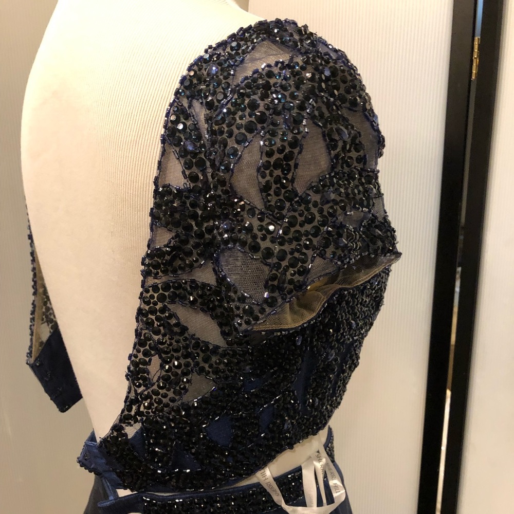 Sherri Hill New Prom dress two piece navy blue 0 - Picture 5 of 9